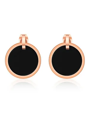 Simple Round Black Film Earrings Wild Titanium Steel Rose Gold Black Earrings