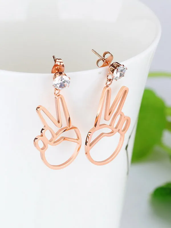 Simple Short Winner V Shape Titanium Steel Rose Gold Earrings
