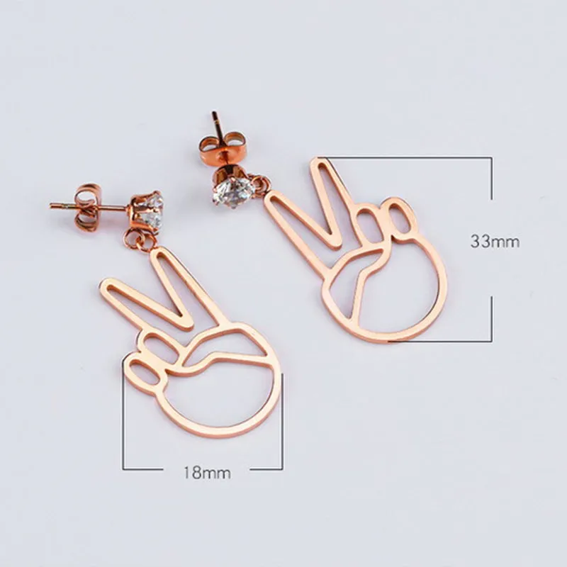 Simple Short Winner V Shape Titanium Steel Rose Gold Earrings