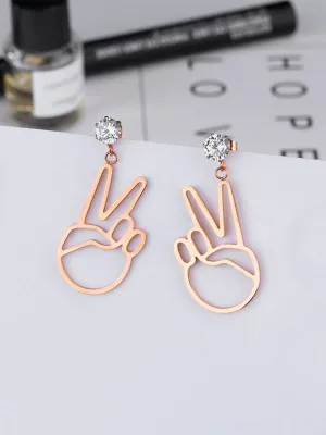 Simple Short Winner V Shape Titanium Steel Rose Gold Earrings