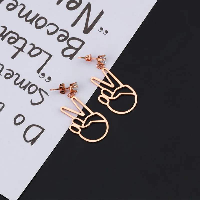 Simple Short Winner V Shape Titanium Steel Rose Gold Earrings