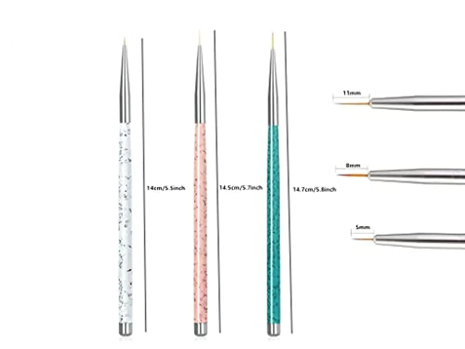 Sinen 3pcs Nail Art Liner Brushes UV Gel Painting Acrylic Nail Design Nylon Brush, Nail Dotting Drawing Pen Size (5/8/11mm)