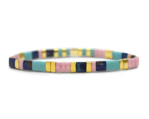 Skylar Paige SISTER Morse Code Tila Beaded Bracelet - Tried and True Turk Lav and Blue