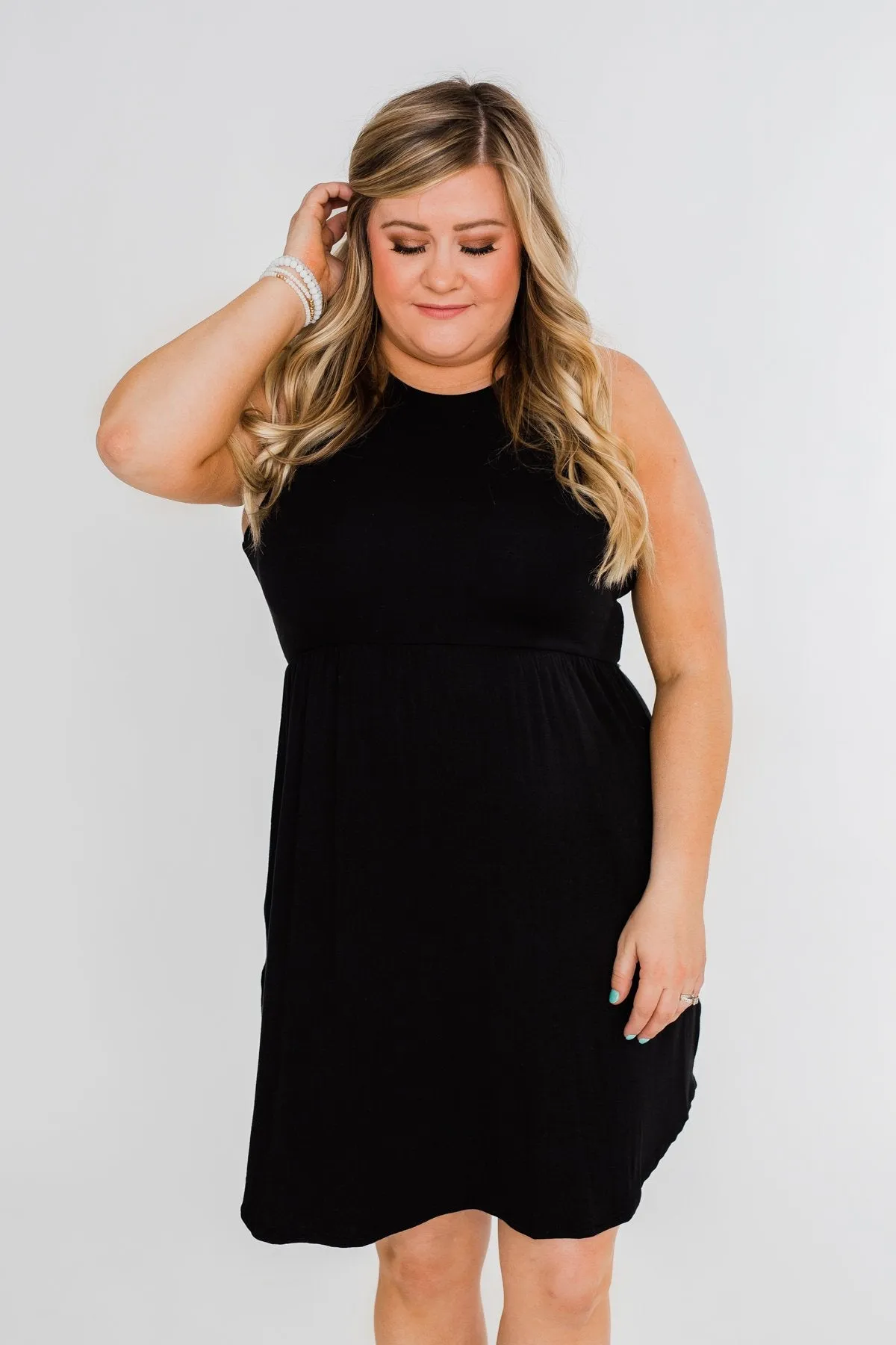 Solid Black Pocket Dress