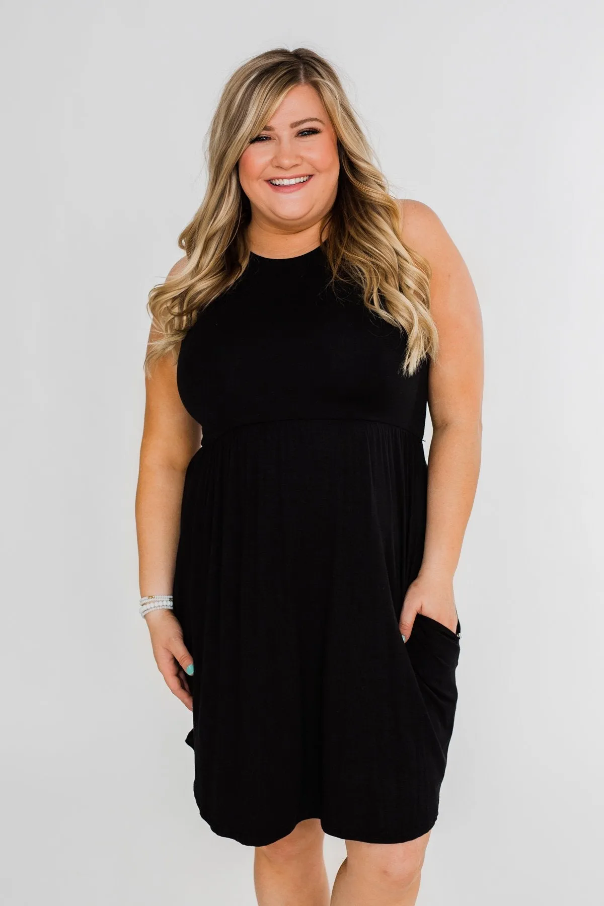 Solid Black Pocket Dress