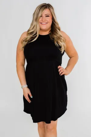 Solid Black Pocket Dress