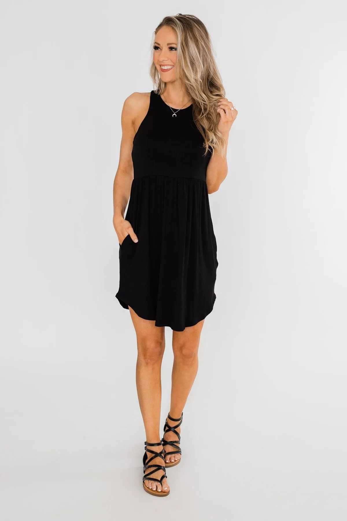 Solid Black Pocket Dress