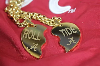 SOLID STAINLESS IPG GOLD PLATED SPLIT HEART NECKLACES ALABAMA CRIMSON ROLL TIDE