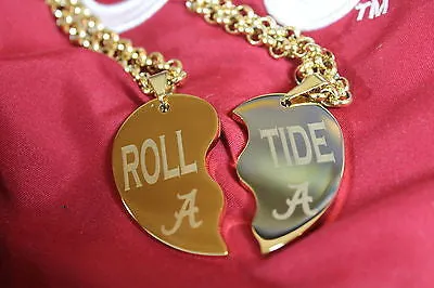 SOLID STAINLESS IPG GOLD PLATED SPLIT HEART NECKLACES ALABAMA CRIMSON ROLL TIDE