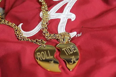 SOLID STAINLESS IPG GOLD PLATED SPLIT HEART NECKLACES ALABAMA CRIMSON ROLL TIDE