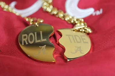SOLID STAINLESS IPG GOLD PLATED SPLIT HEART NECKLACES ALABAMA CRIMSON ROLL TIDE