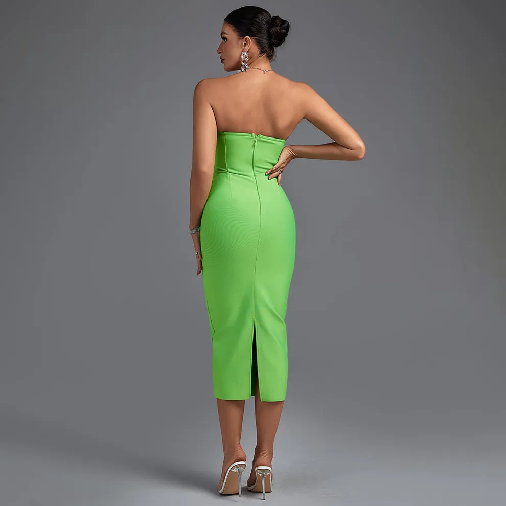 Strapless Sleeveless Plain Midi Bandage Dress