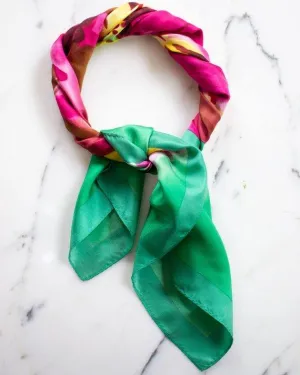 Talbots Floral Orchid 100% Silk Scarf, Vibrant Colors, Pink, Green, and Yellow