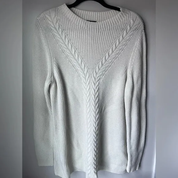 Talbots Sweater Women X Off White Cable Knit nylon Lambs Wool blend comfy cozy