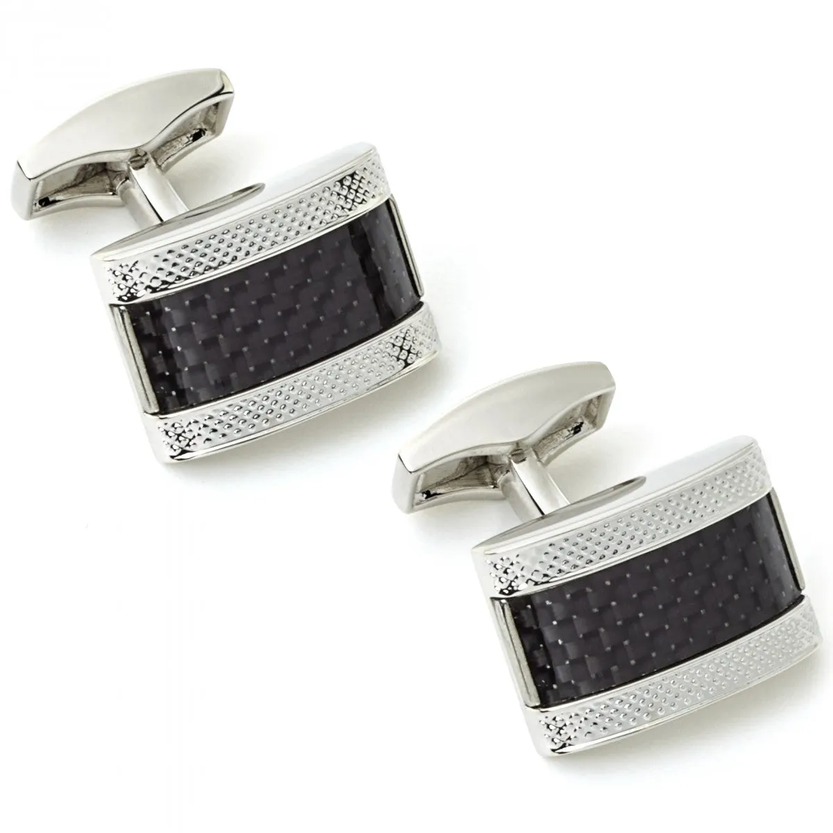 Tateossian Carbon Fibre D-Shape Black Cufflinks