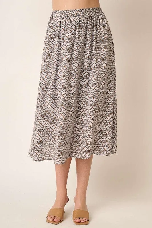 Taupe Color Printed Midi Skirt
