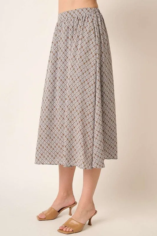 Taupe Color Printed Midi Skirt