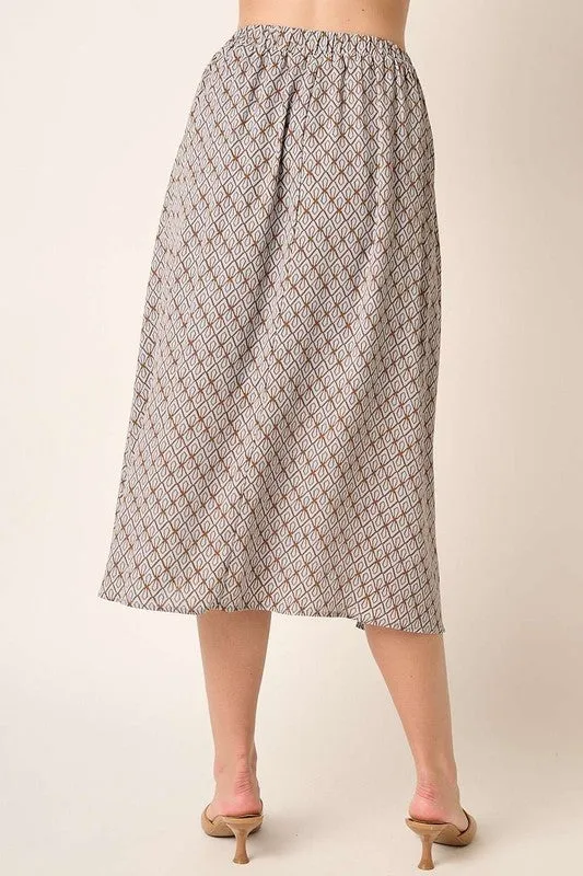 Taupe Color Printed Midi Skirt