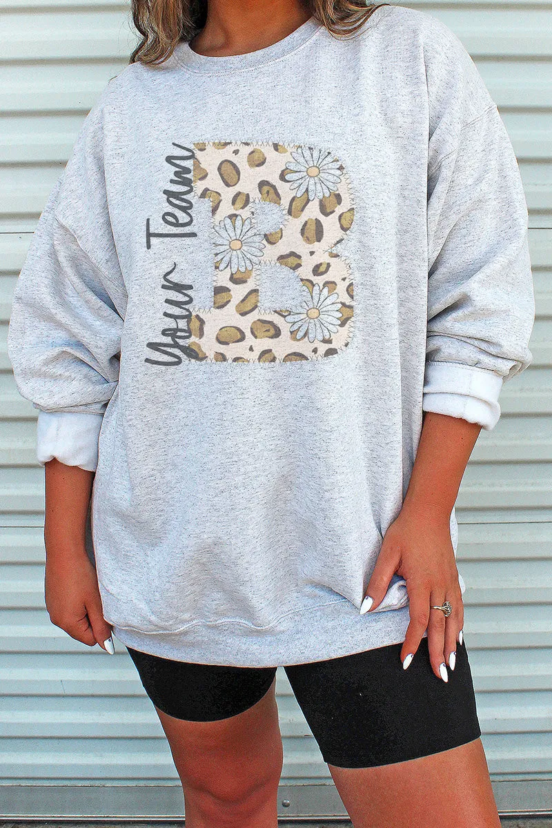 Team Name Daisy Leopard Letter Unisex NuBlend Crew Sweatshirt