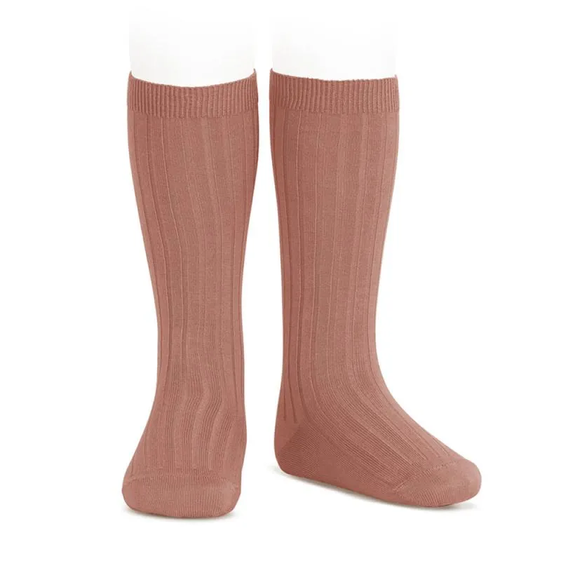 Terracotta Wide Ribbed Knee High Socks