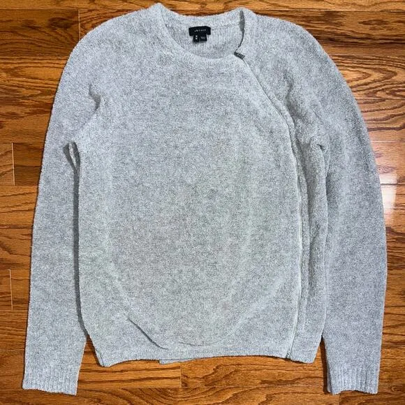 Theory Grey Wool Cynth B Boucle Asymmetrical Zip Sweater