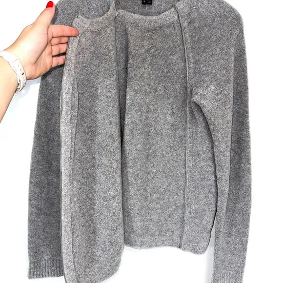 Theory Grey Wool Cynth B Boucle Asymmetrical Zip Sweater