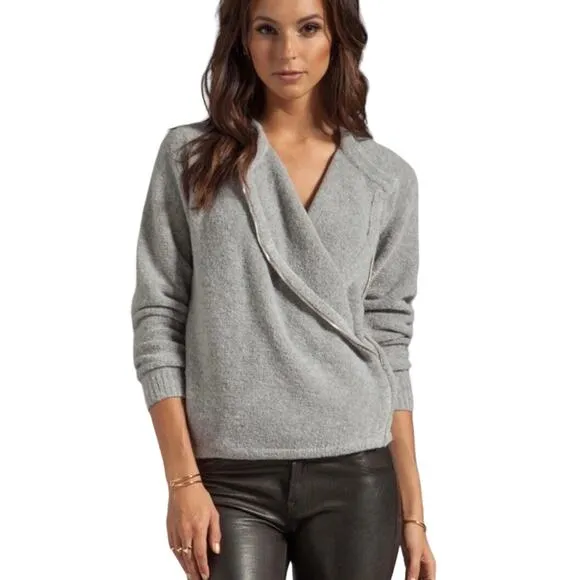 Theory Grey Wool Cynth B Boucle Asymmetrical Zip Sweater