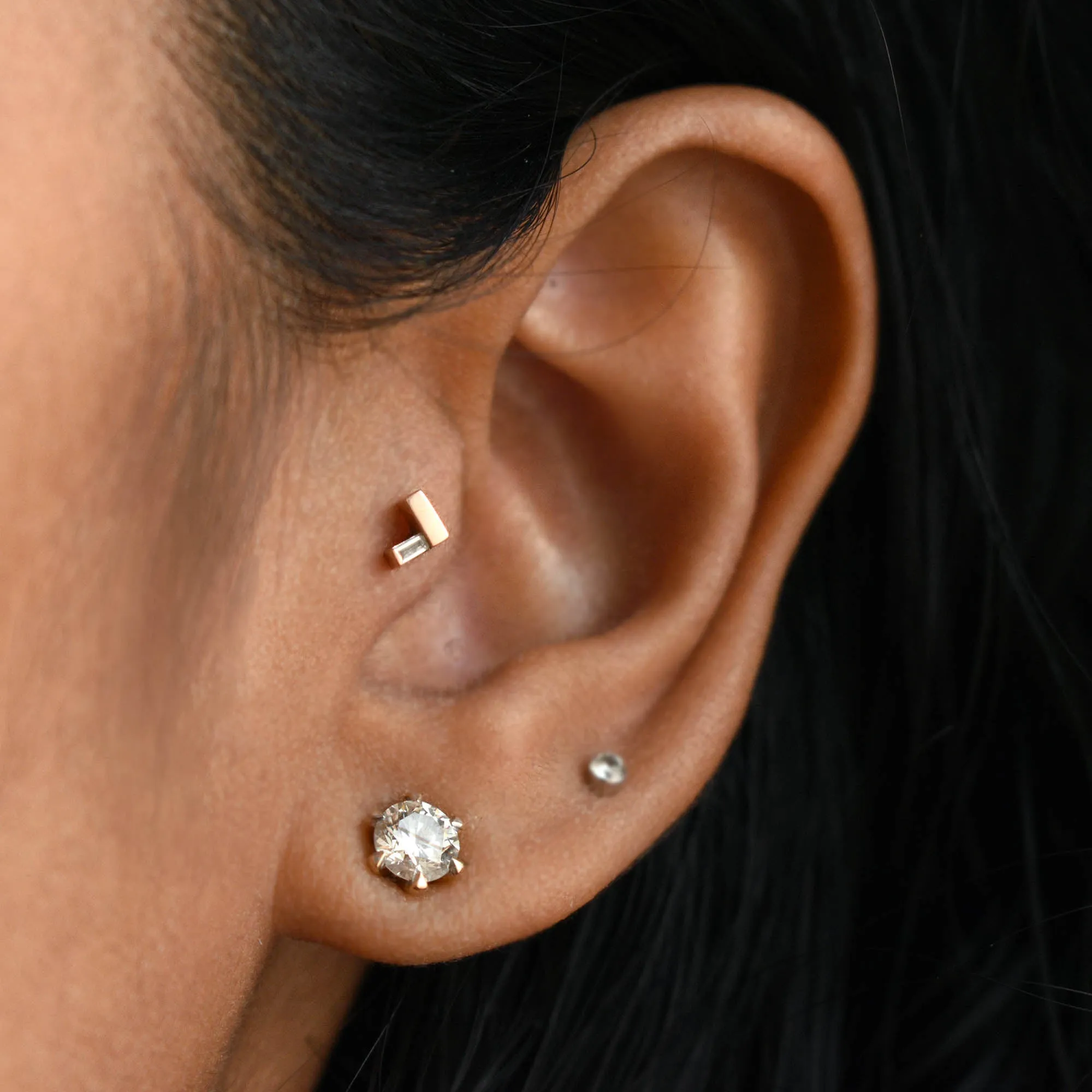 Tiny V Baguette Diamond Stud