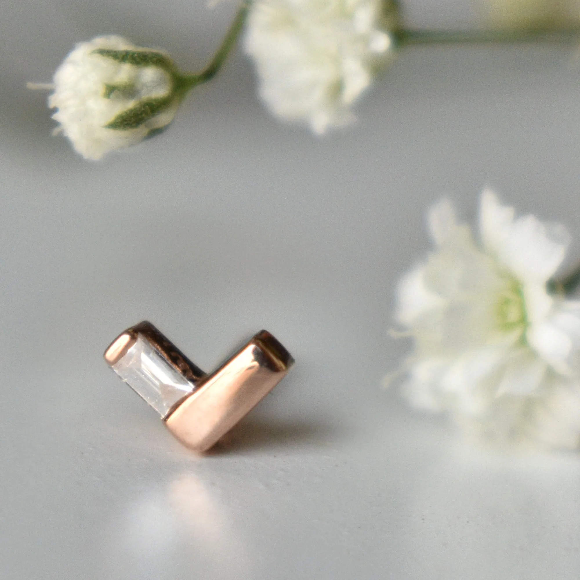 Tiny V Baguette Diamond Stud
