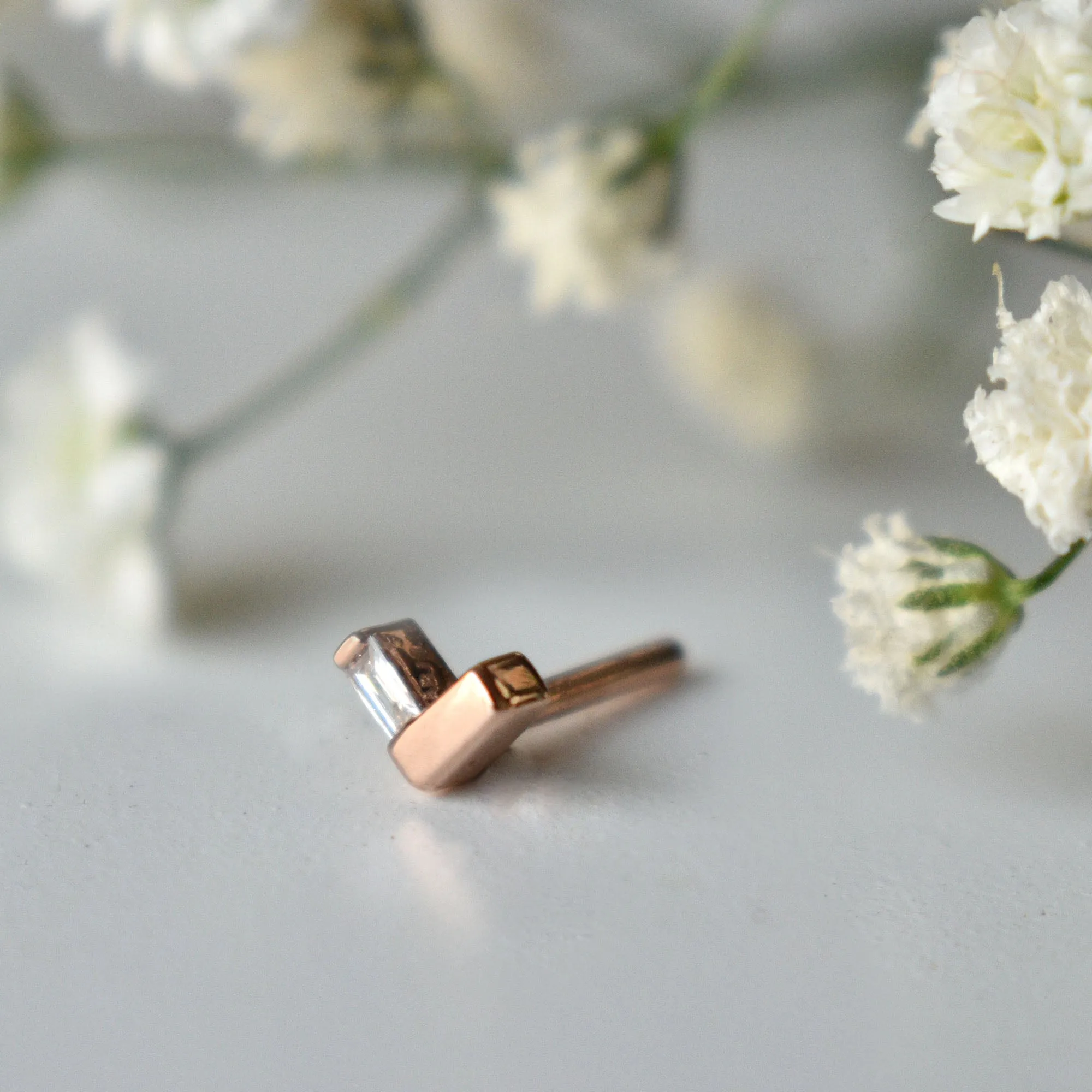 Tiny V Baguette Diamond Stud