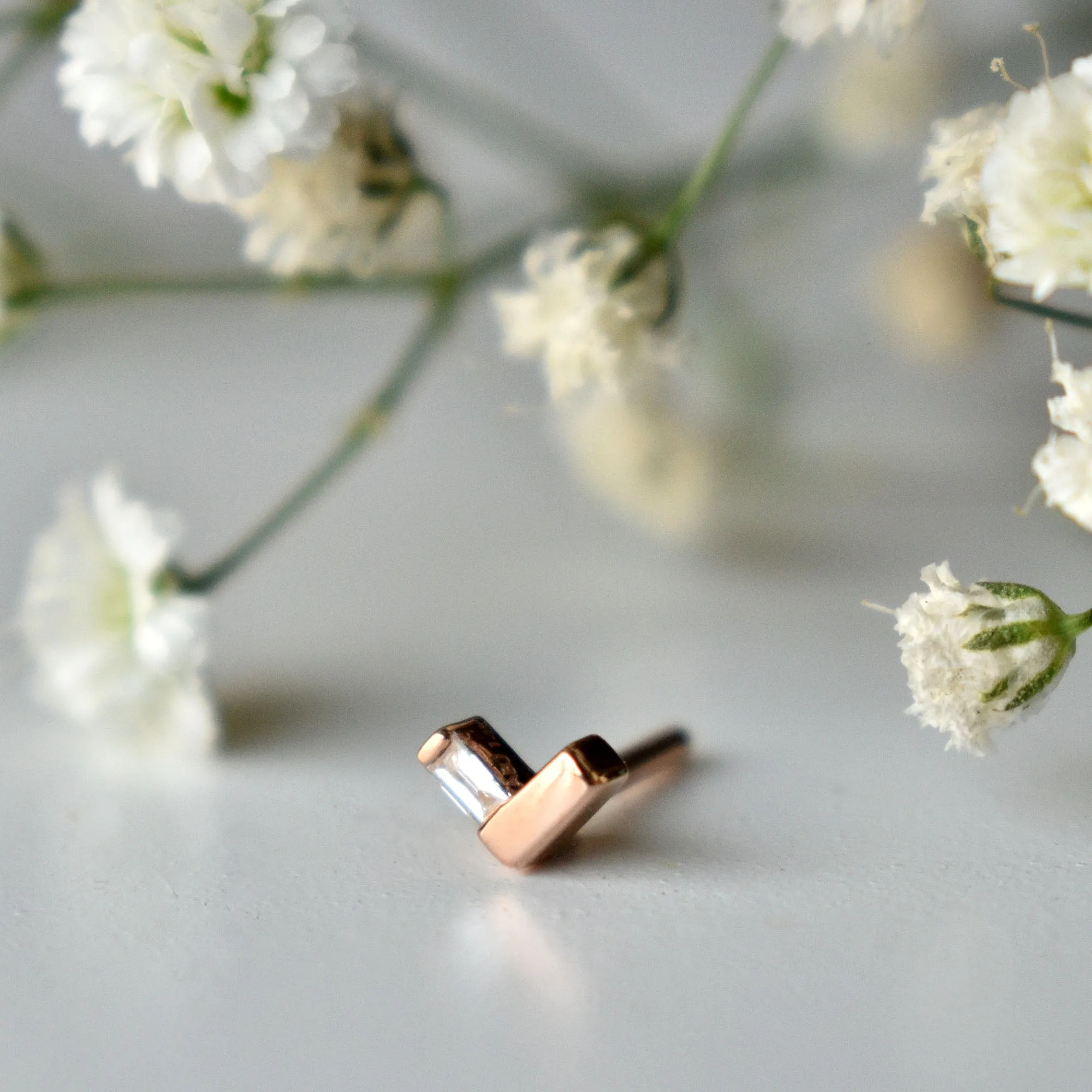 Tiny V Baguette Diamond Stud