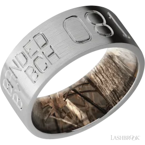 Titanium band with a machined duck band pattern also featuring a king's woodland sleeve