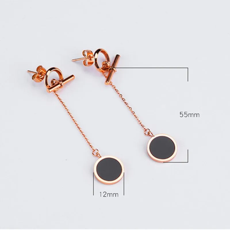 Titanium Steel Simple Round Cake Earrings Long Rose Gold Tassel Earrings