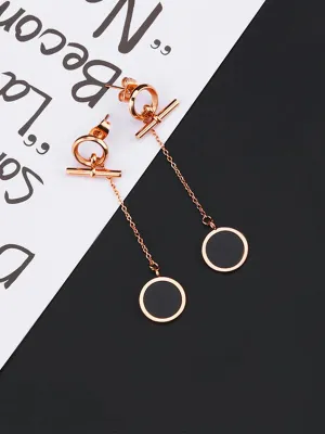 Titanium Steel Simple Round Cake Earrings Long Rose Gold Tassel Earrings