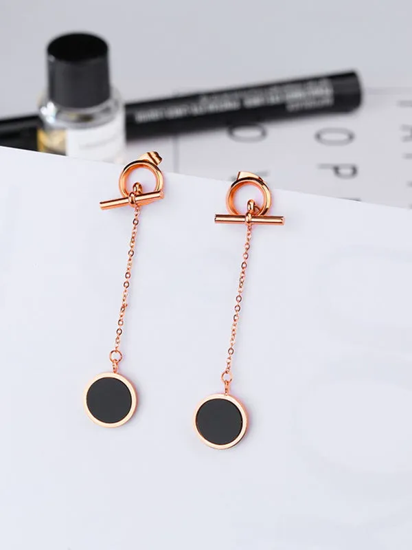 Titanium Steel Simple Round Cake Earrings Long Rose Gold Tassel Earrings