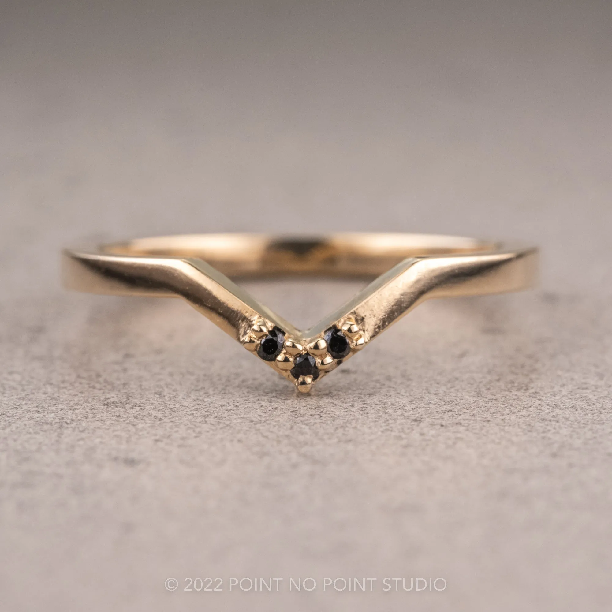 Triple Black Diamond Wedding Band, Quinn Setting, 14K Yellow Gold