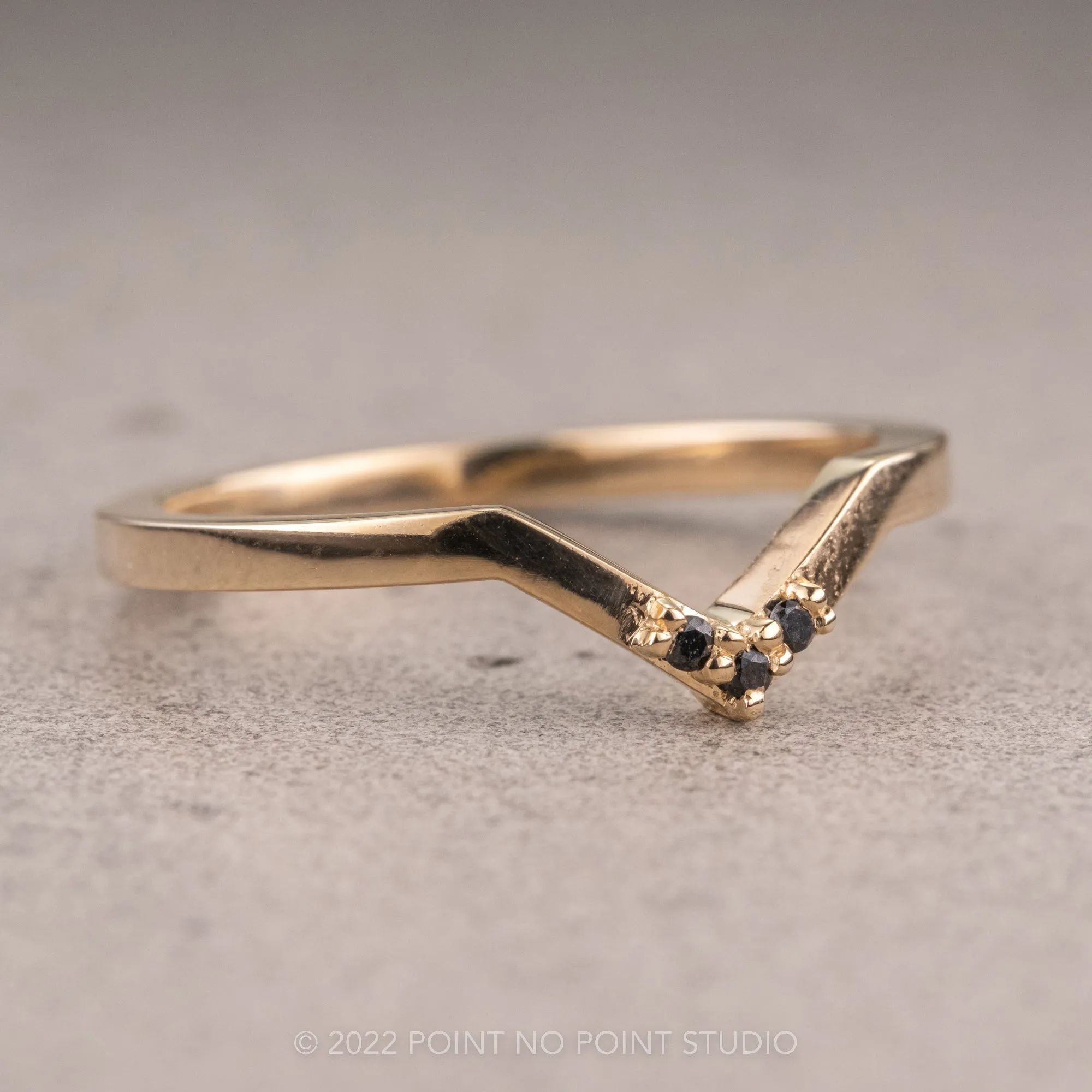 Triple Black Diamond Wedding Band, Quinn Setting, 14K Yellow Gold