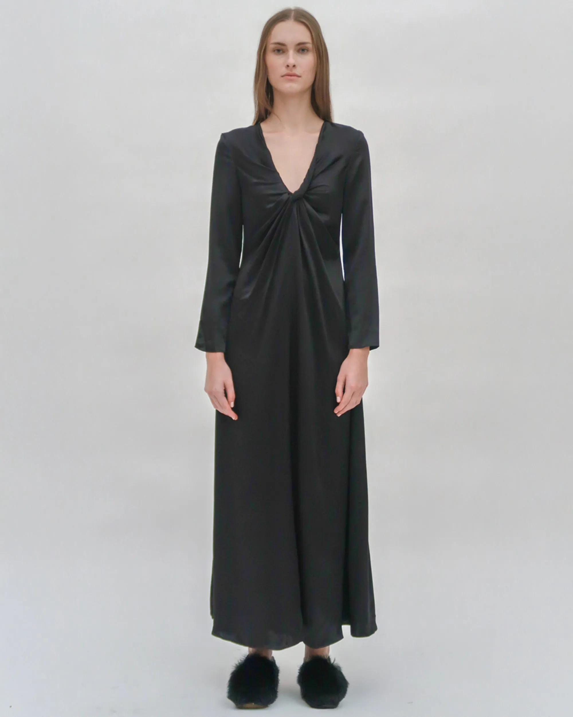 TWIST FRONT LONG SLEEVE GOWN