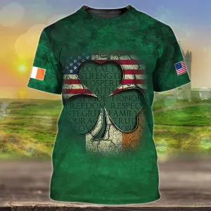 USA Irish 3D Shirts For St Patricks Day America Flag Celtic Cross