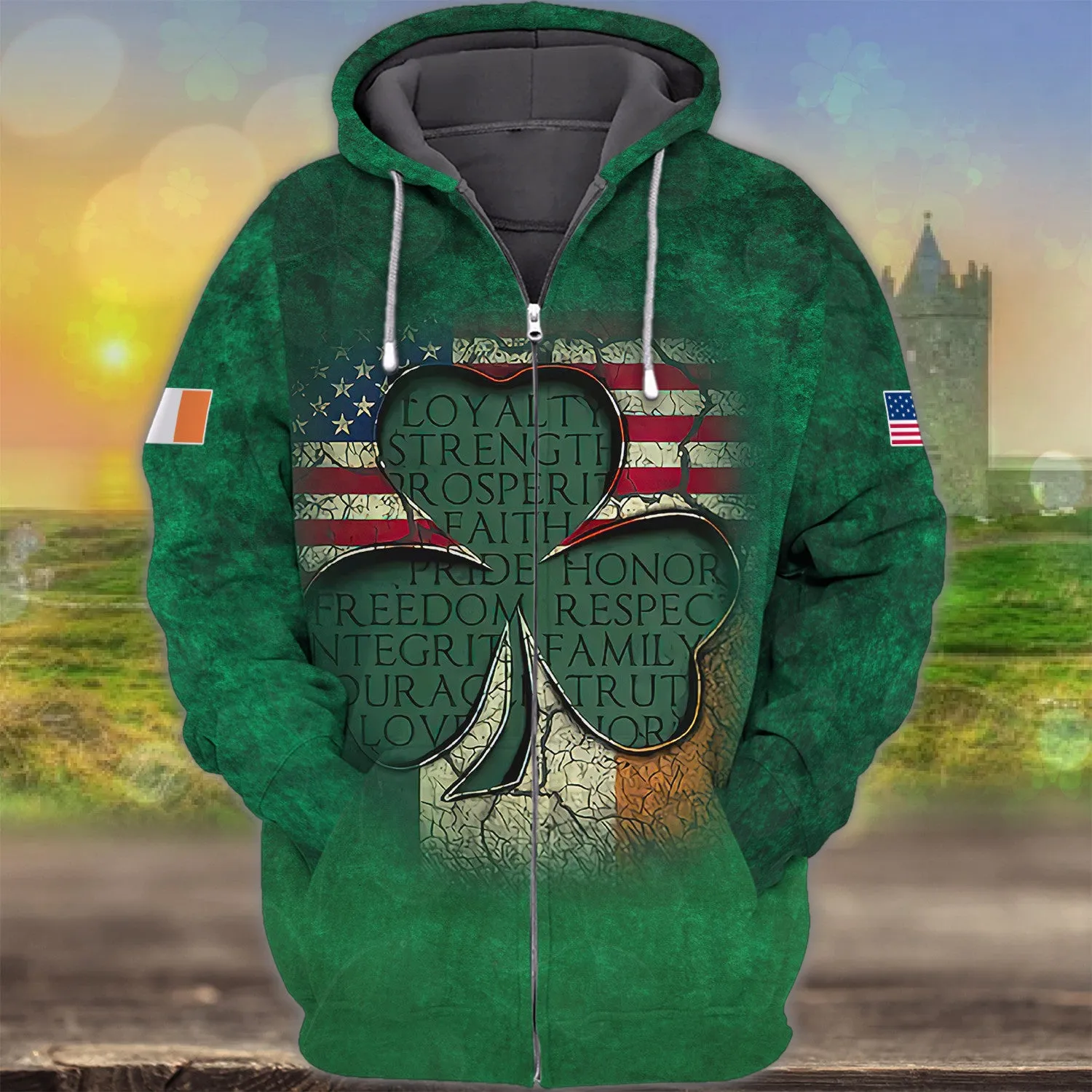 USA Irish 3D Shirts For St Patricks Day America Flag Celtic Cross