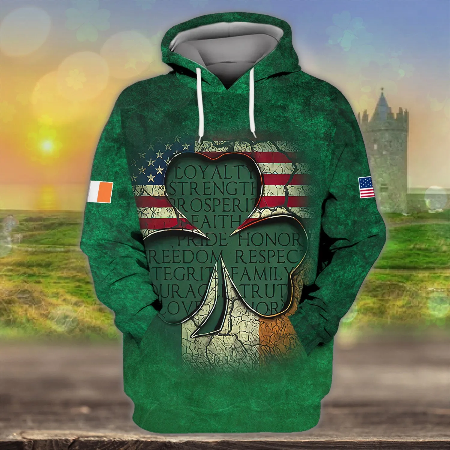 USA Irish 3D Shirts For St Patricks Day America Flag Celtic Cross