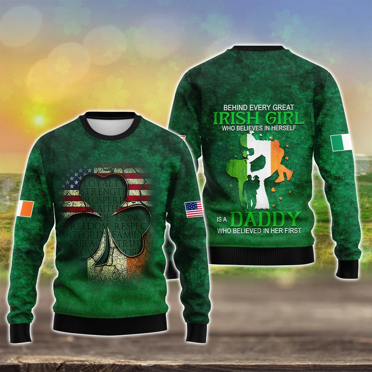USA Irish 3D Shirts For St Patricks Day America Flag Celtic Cross
