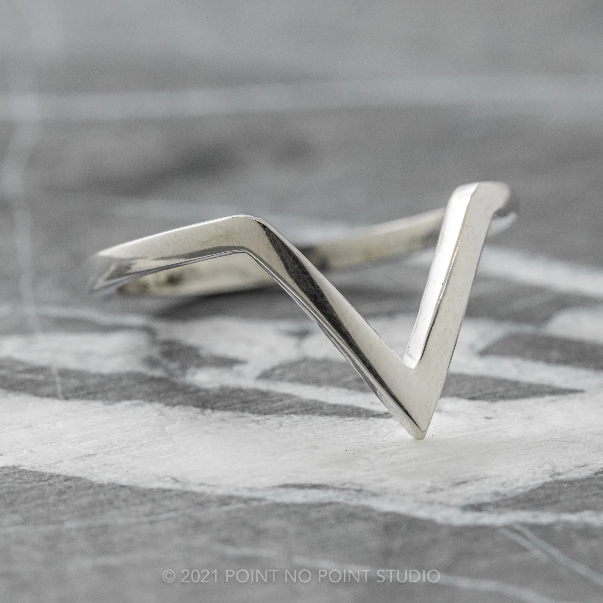 V Shaped Wedding Band, Victoria Setting, Platinum