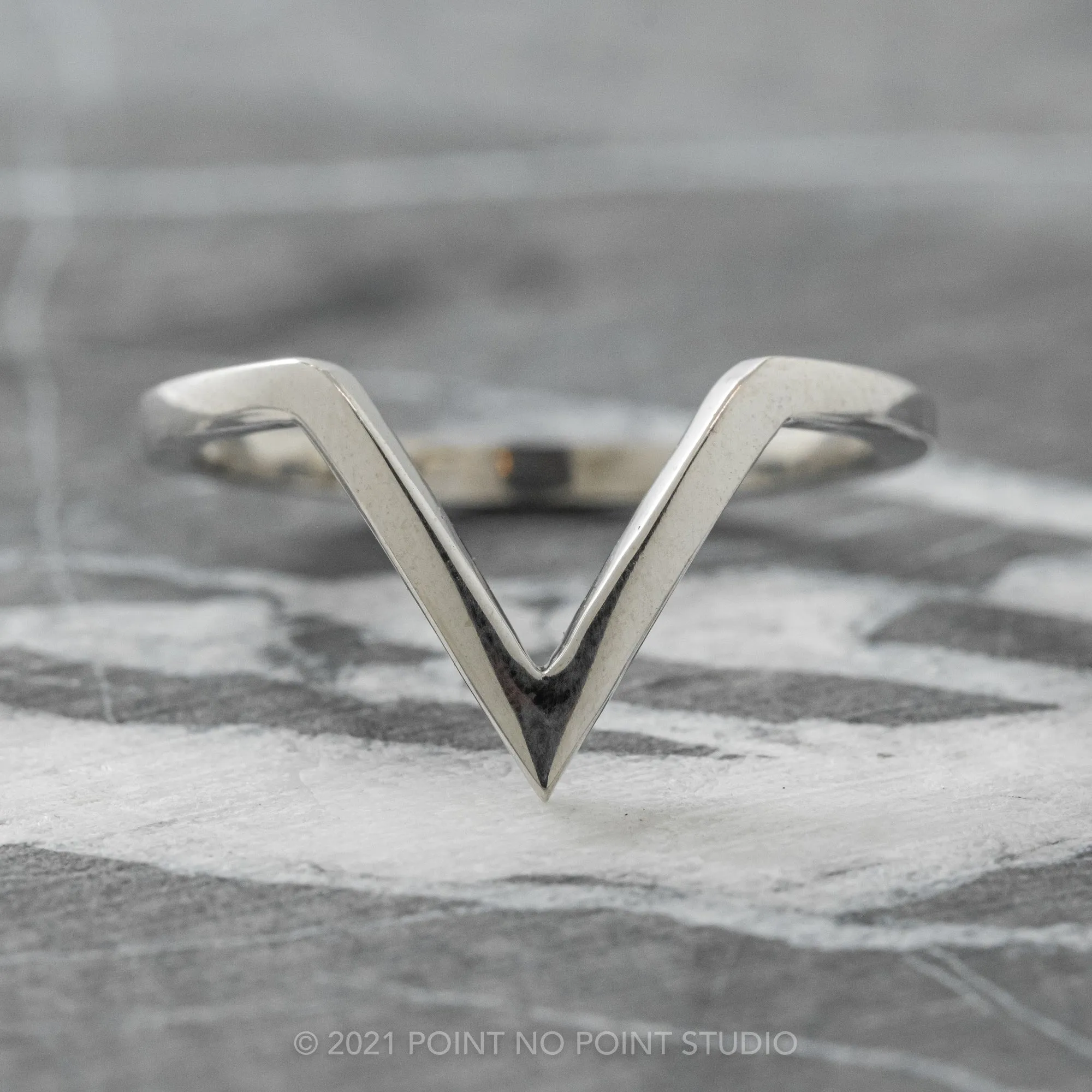 V Shaped Wedding Band, Victoria Setting, Platinum