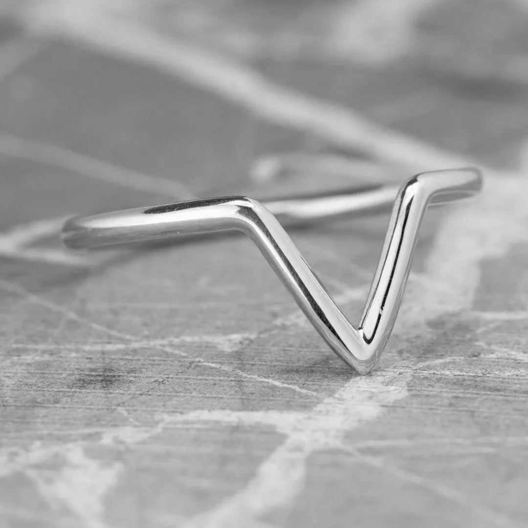 V Shaped Wedding Band, Victoria Setting, Platinum