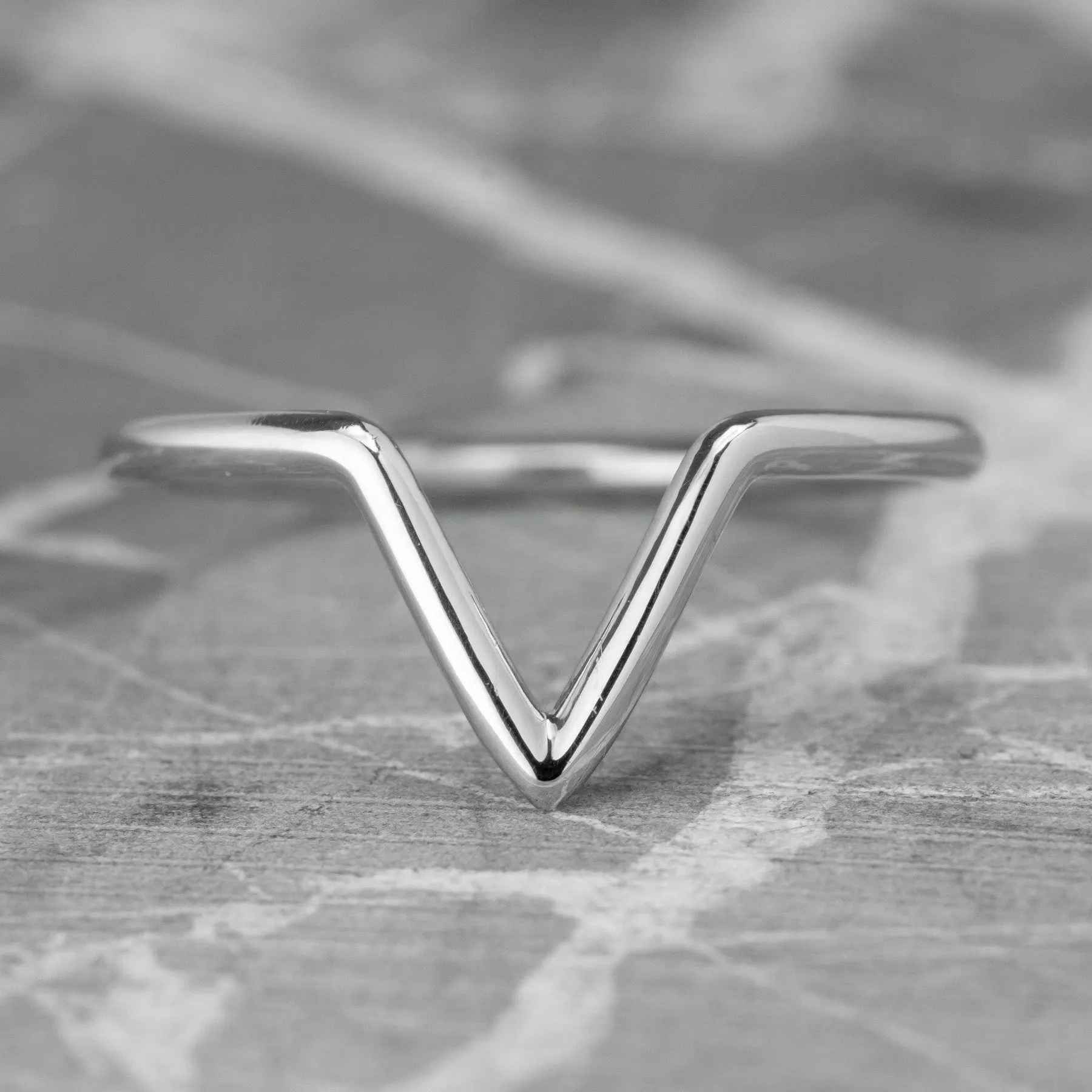 V Shaped Wedding Band, Victoria Setting, Platinum