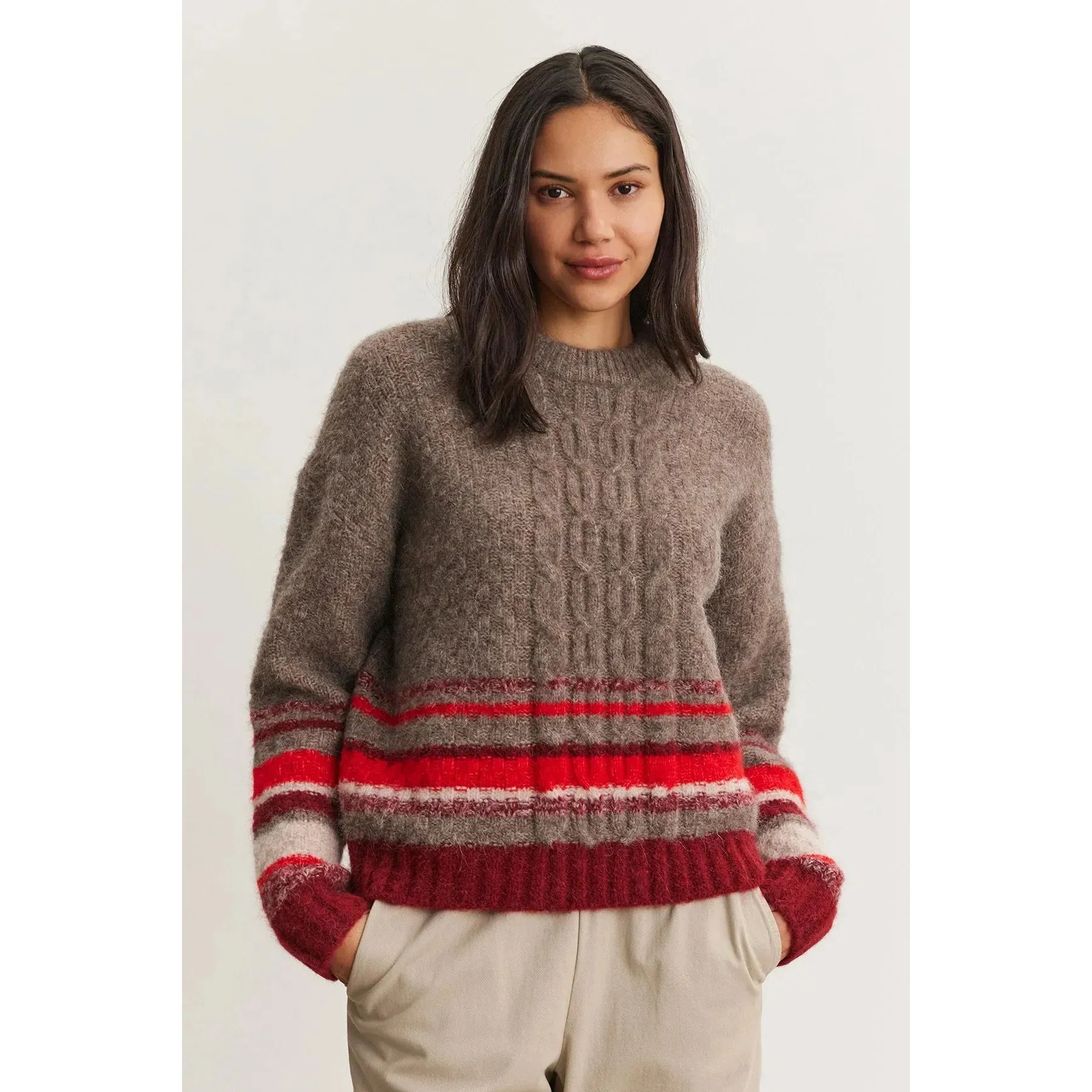 Velvet by Graham & Spencer Elayne Alpaca Cable Knit Crew Neck Sweater