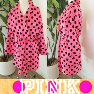 Victoria's Secret PINK Vintage Plush Polka Dot Soft Bathrobe Iconic Puppy Dog