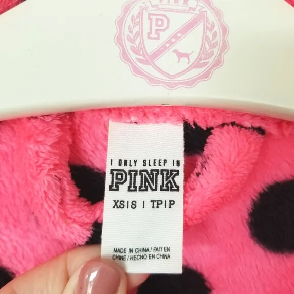Victoria's Secret PINK Vintage Plush Polka Dot Soft Bathrobe Iconic Puppy Dog