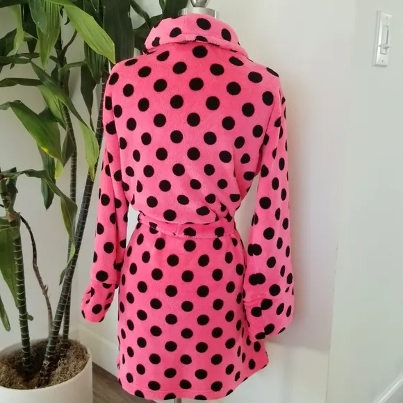 Victoria's Secret PINK Vintage Plush Polka Dot Soft Bathrobe Iconic Puppy Dog